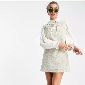 Lost Ink layered mini dress with collar in retro floral print size US 6 NWT